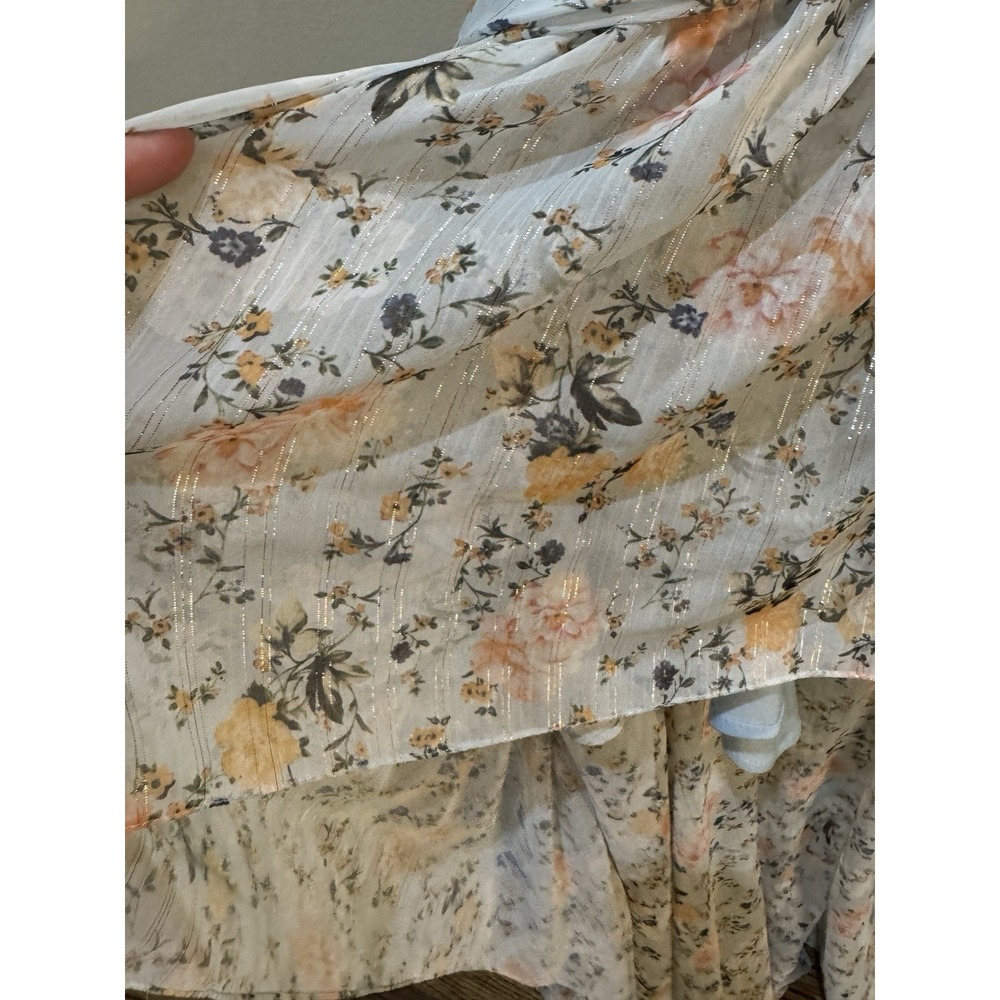 Mac Duggal Floral Print Ruched Cap Sleeve High Low Gown Blue Multi Size 6 - Picture 5 of 13